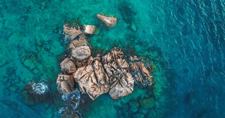 Tropical Seychelles aerial of island in sea. vacation concept.