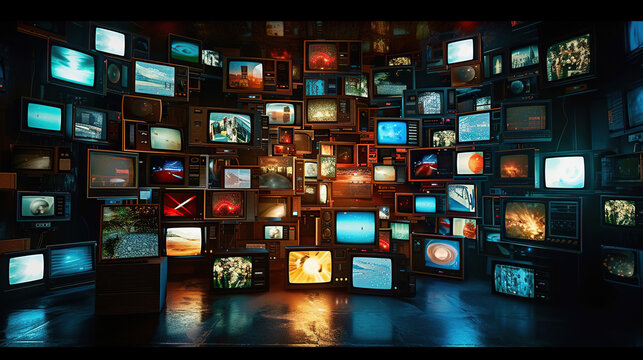 Wall with tv multiple screen. digital display 