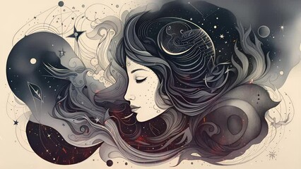 State of mind, astrological horoscope, universe, cosmos. Healing therapy, etc. Mystical surrealism conceptual abstract fantasy art. Suitable for content illustration like religion, meditation, science