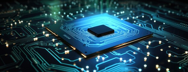 Fototapeta premium Wallpaper, abstract background, a blue check mark icon on a blue digital background, in the style of circuitry
