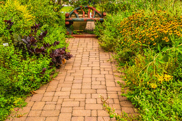 Brick walking path at Flowering Bridge Garden, Lake Lure North Carolina