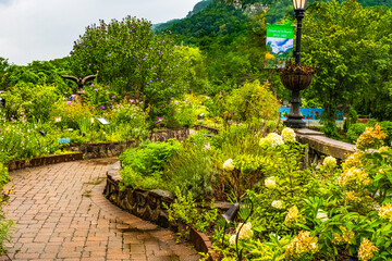 Brick walking path at Flowering Bridge Garden, Lake Lure North Carolina