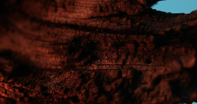 Reflections of Fire on Old Wood. Close-up, shallow dof.