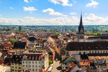 View over the old town of Konstanz (also known as Constance) from bell tower of Konstanz Cathedral,...