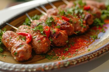 Spice up your indoor dining with a mouth-watering dish of kofta meatballs on a bed of fiery chili peppers and fresh parsley