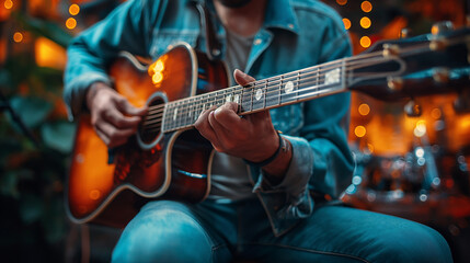 Naklejka premium person playing guitar