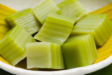 Steamed pandan layer cake. Thai Desserts.