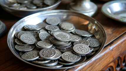 30 pieces of silver - a payment to Judas Iscariot from the Jewish chief priests for betraying Jesus Christ, Bible, religion catholic Christianity, Israel history.