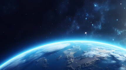 Fototapeta na wymiar Blue space background with earth planet satellite view