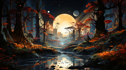 fantasy landscape with moon