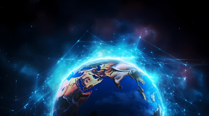 Fototapeta premium Blue space background with earth planet satellite view