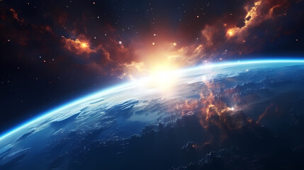 Blue space background with earth planet satellite view