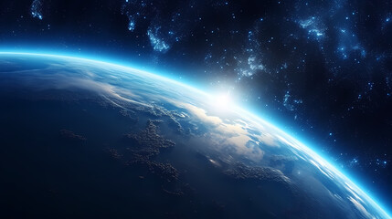 Obraz premium Blue space background with earth planet satellite view