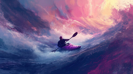 Man in Kayak Riding a Wave
