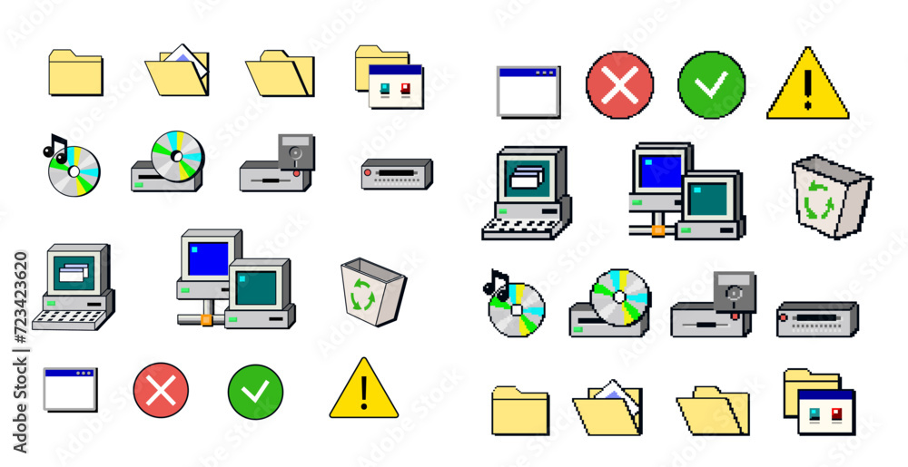 Fototapete Pixel interface icons 90s. Retro user interface elements 90s style. 90s retro user interface elements.