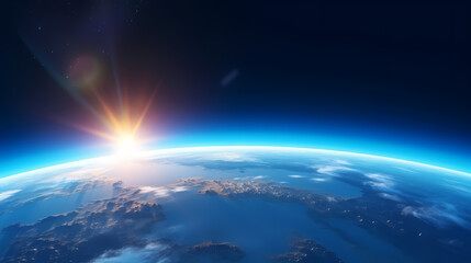 Fototapeta premium Blue space background with earth planet satellite view