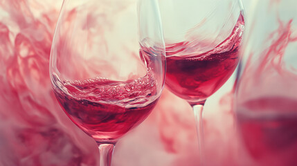 Two Wine Glasses With Red Wine on a Wooden Table