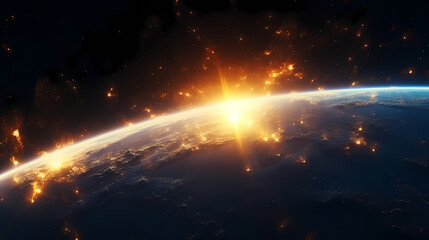 Obraz premium Blue space background with earth planet satellite view