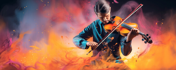 Abstract view of musician playing on violin. Concept of classical music.