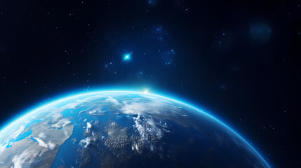 Fototapeta na wymiar Blue space background with earth planet satellite view
