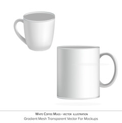 coffee cup isolated on white background. White Coffee Mug. vector illustration. Set of realistic white coffee mugs isolated on transparent background. Vector templates for Mock Up. Vector illustration