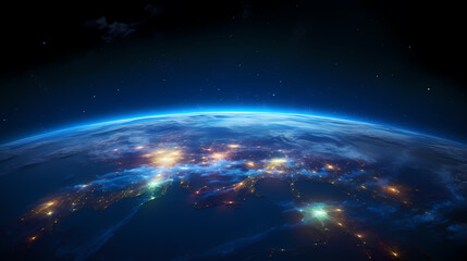 Fototapeta premium Blue space background with earth planet satellite view