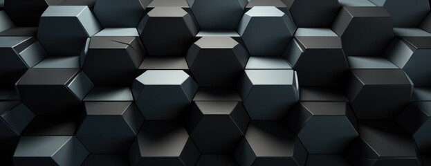 black and white hexagon tiles background on black background