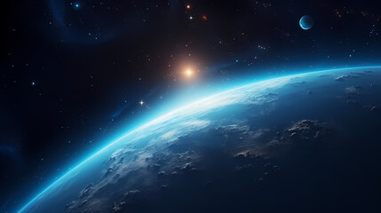 Obraz na płótnie Canvas Blue space background with earth planet satellite view