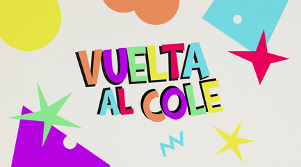 Vuelta al cole, imagen plana, banner, papeles de colores para inicio de clases.