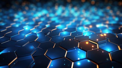 Obraz premium futuristic seamless background with hexagons in blue background with moving rays of light, in the style of intertwined networks