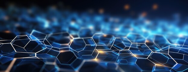 futuristic seamless background with hexagons in blue background with moving rays of light, in the style of intertwined networks