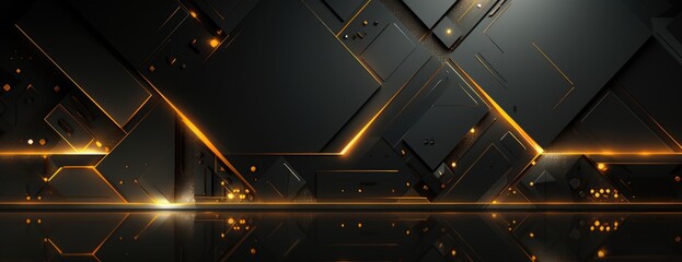 an arty background created with geometric shapes, in the style of dark black and yellow, thin steel forms, dotted, rim light, innovative page design