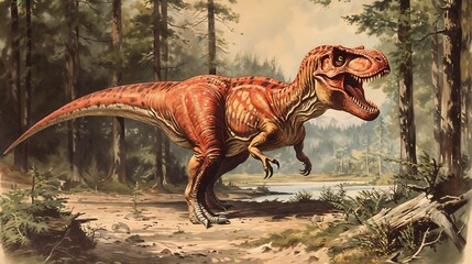 Tyrannosaurus Rex in Antique Colored Style Art. Generative AI Image.