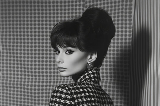 Swinging Sixties Sophistication: Elegant Woman with Houndstooth Pattern