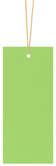 Bright Lime Green Rectangular Embossed Cardboard Sale Tag, Golden Shiny String, Price Label Badge Background Rectangle, Blank Empty Copy Space, Vertical Hanging Isolated Macro Closeup, Large Detailed - 723427292