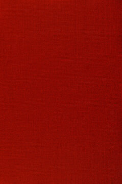 Natural Bright Carmine Red Fiber Linen Cloth Book Binding Texture Pattern, Large Detailed Vertical Macro Closeup, Textured Vintage Fabric Burlap Canvas Background, Blank Empty Copy Space