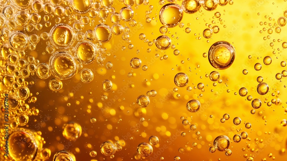 Poster Golden Effervescence: Macro View of Bubbles in Liquid. Generative ai