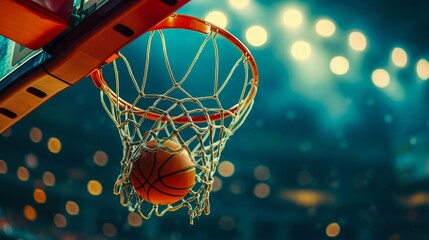 Basketball Scoring Action in Stadium Lights. Generative ai