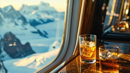 Immerse yourself in the ultimate inflight experience by indulging in a handpicked selection of beverages from the minibar against a backdrop of stunning glacial vistas from your private jet.