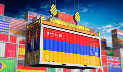 Freight shipping container with national flag of Armenia - 3D illustration