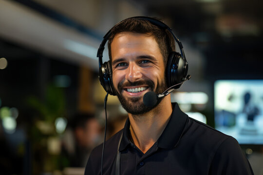 A person wearing a headset in a customer service setting, representing the importance of communication and service-oriented roles. Generative Ai.