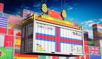 Freight shipping container with national flag of Faroe Islands - 3D illustration - obrazy, fototapety, plakaty