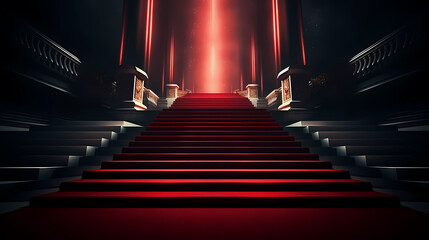 Red carpet staircase with smoke and spotlights, holiday awards ceremony event