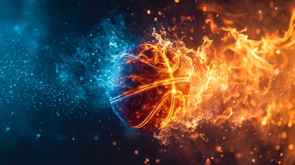 Blazing Basketball in Cosmic Energy Field. Generative ai - obrazy, fototapety, plakaty