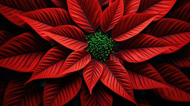 An upclose shot of a poinsettia fractal, revealing the complex and intricate nature of these geometric shapes formed through mathematical algorithms.