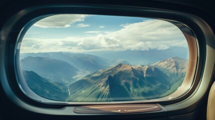 From the comfort of the private jet, the sprawling mountain range appears as if its a painting, with the jet window acting as a frame for this natural masterpiece.