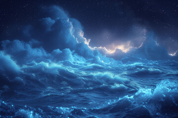 An artistic interpretation of a dream state, with soft, flowing waves blending into a starry sky....