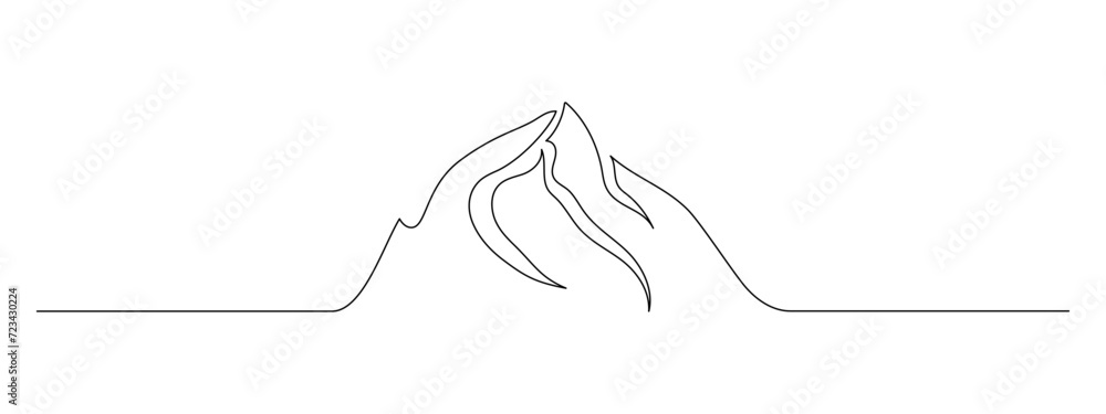 Leinwandbilder One continuous line drawing of mountain range landscape. Web banner with mounts in simple linear style. Adventure winter sports concept editable stroke. Doodle outline vector illustration