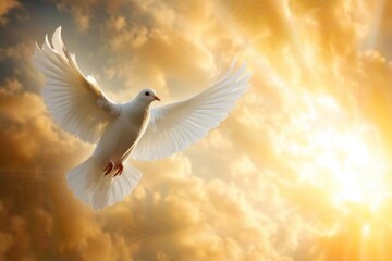 Serene portrait of the holy spirit descending as a dove