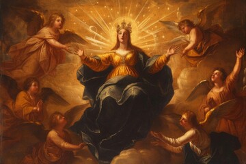 Celestial scene of the crowning of mary as the star of heaven - obrazy, fototapety, plakaty